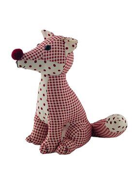 Fox Plush Doorstop 12" Red & White Polka Dot Weighted Bottom for Sitting w/Tag